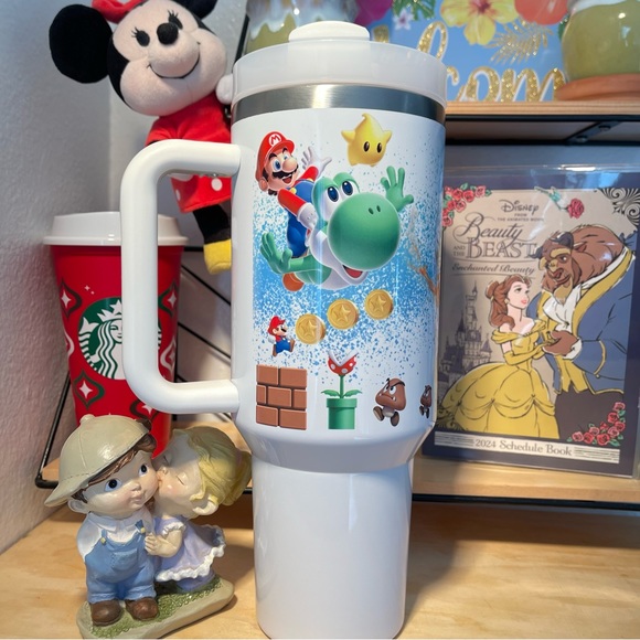 Custom 40 oz Tumbler Nintendo Super Mario Bros tumbler with hand carry handle. B - Picture 4 of 9